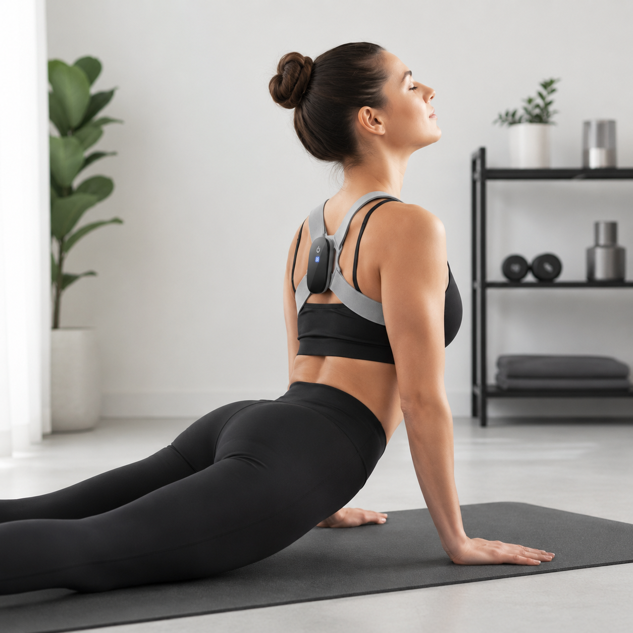 POSTURA homepage hero — woman with improved posture wearing the Brace, lifestyle
